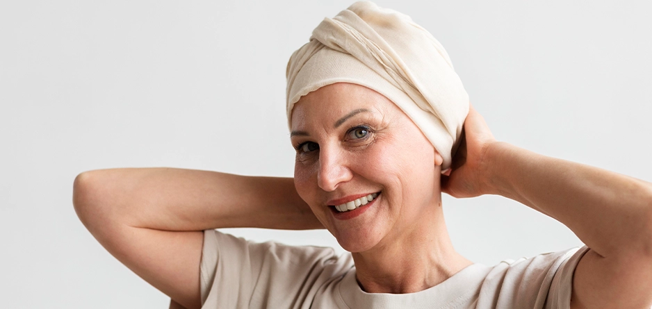 Smiling woman with headdress