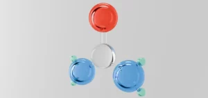 Scientific equipment displaying three colourful plates in red, blue and white demonstrating urea in skincare