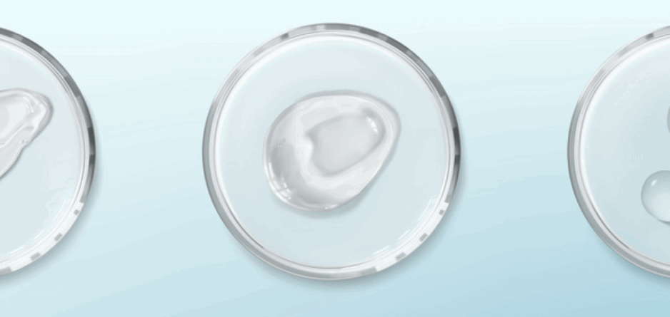 Three samples to represent urea in skincare on petri dishes with a blue background