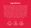 Red background with full ingredients list text and icons for Australian made, clinically tested, and one day results.