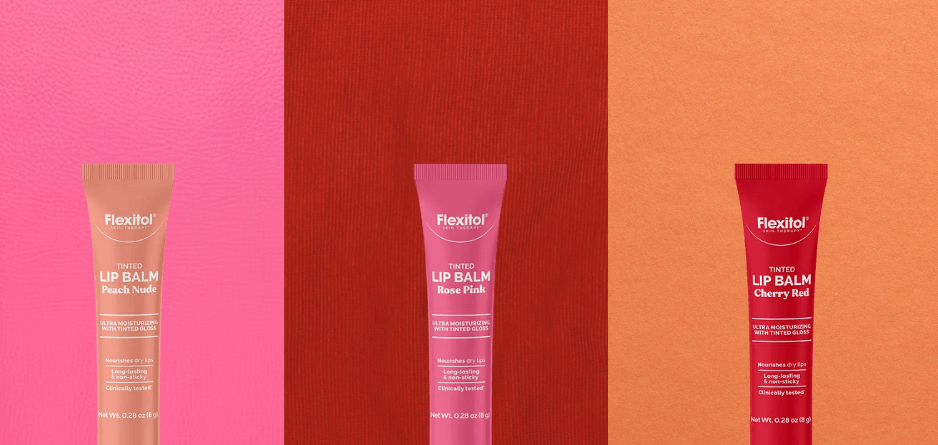 Flexitol Lip Tints: Cherry Red, Rose Pink & Peach Nude - Tinted Lip Balms
